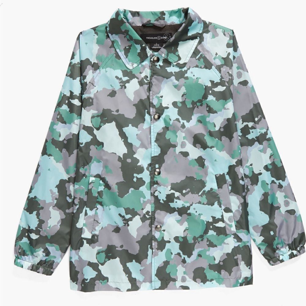 Treasure & Bond‎ green Camouflage Snap Front Coaches Jacket big kids Large 10-12